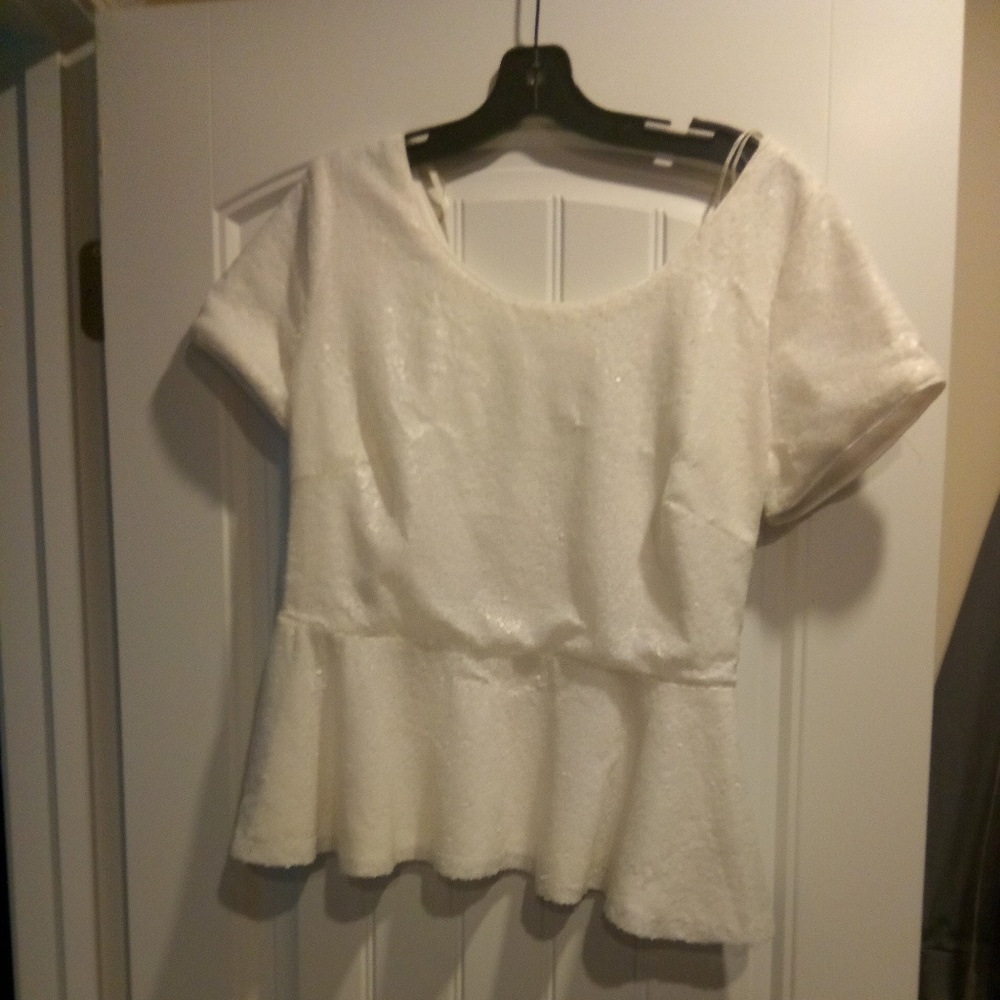 White peplum top with sequins